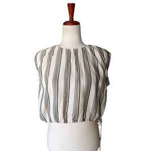 House of Dagmar Striped Linen Blend Crop Top Sleeveless Black Cream Size 36‎